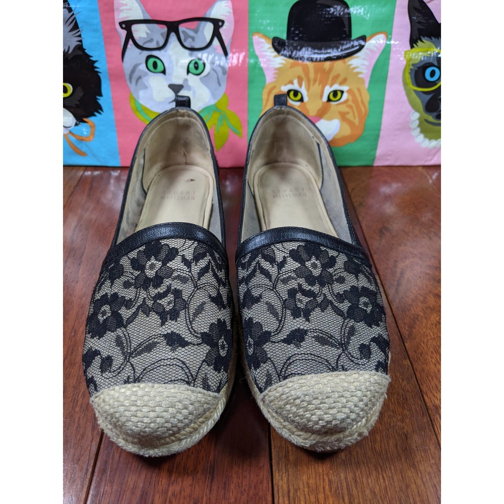 Stuart Weitzman Meshuga Black Lace Espadrilles